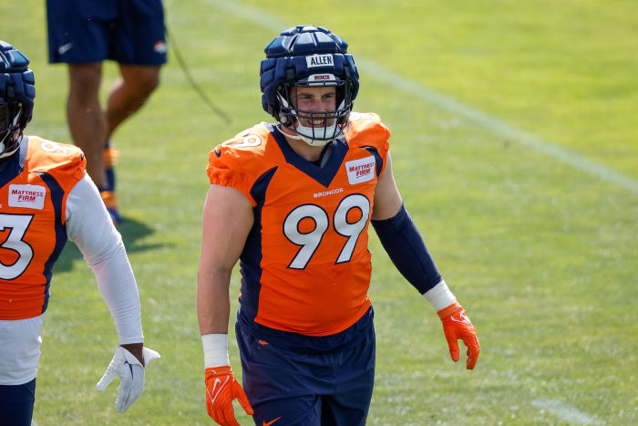 Denver Broncos defensive end Zach Allen (99) during training camp at Centura Health Training Center.